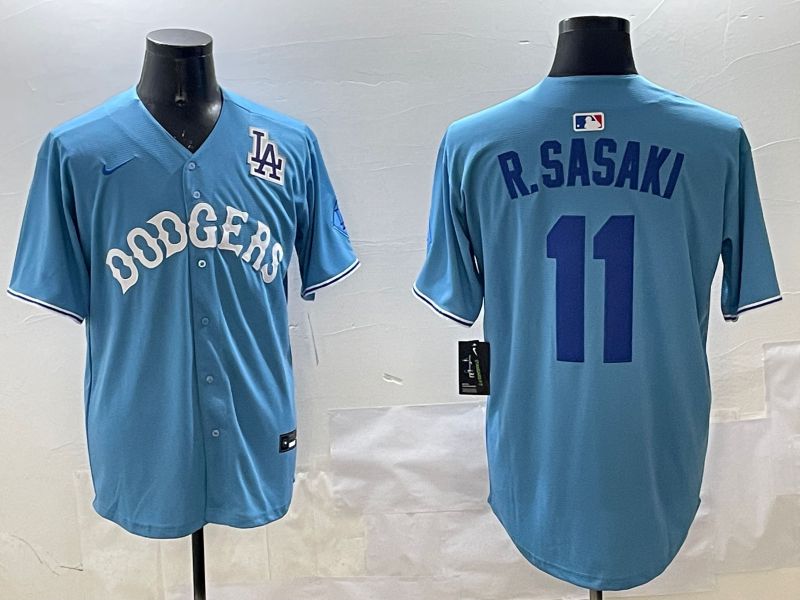 Men Los Angeles Dodgers #11 R.Sasaki Light Blue Joint Name 2025 Nike MLB Jersey style 13